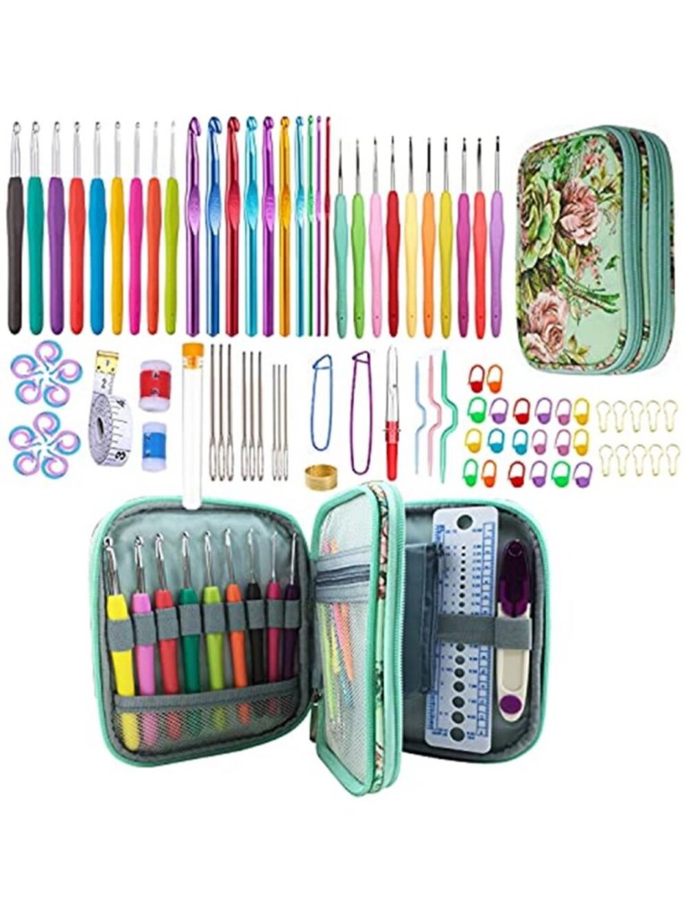 100pc Crochet Hook Set Ergonomic Soft Grip Handles Case Beginners Kit Gift